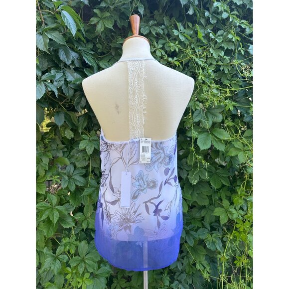 Buffalo David Bitton Surfcore Sheer Racerback Tank Top Purple floral NWT Sz M - Picture 2 of 8